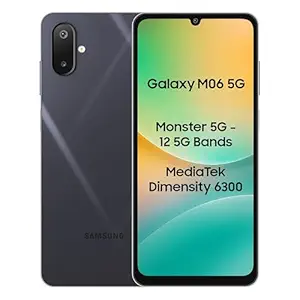 Samsung Galaxy M06 5G (Blazing Black, 4GB RAM, 64GB Storage) | MediaTek Dimensity 6300 | AnTuTu Score 422K+ | 12 5G Bands | 25W Fast Charging | 4 Gen. of OS Upgrades | Without Charger