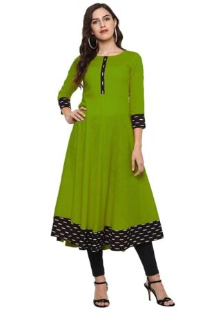 Yova Style Plain and Solid Batik Print Contras Lace Border Round Umbrella Stylish Regular Wear Anarkali Kurti for Women