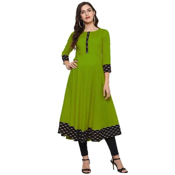 Yova Style Plain and Solid Batik Print Contras Lace Border Round Umbrella Stylish Regular Wear Anarkali Kurti for Women