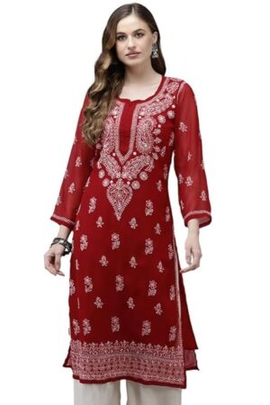 Ada Women's Georgette Regular Fit Chikankari Kurti