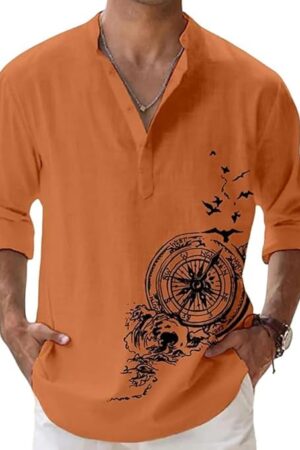 DEELMO Men's Cotton Blend Mandarin Collar Self One Design Full Sleeve Casual Short Kurta