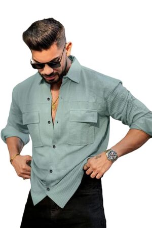 IndoPrimo Men's Regular Fit Fancy Double Pocket Casual Shirt for Men Full Sleeves - Cargo