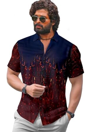 Men's Pushpa 2 The Rule Print Latest Designe Printed Lycra Fabric Slim Fit Short Sleeve Shirt