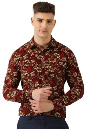 Thomas Scott Men's | Printed | Full Sleeve | Slim Fit | 100% Cotton | Double Flap Pocket | Spread Collar | Casual Shirt