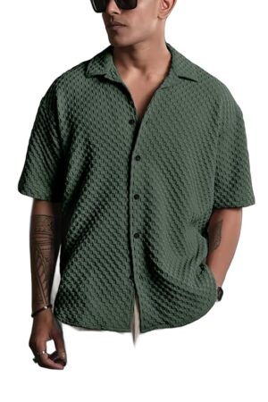 NexaFlair Casual Shirt for Men|| Shirt for Men|| Men Stylish Shirt||Button Down Shirts Half Sleeve Bubble Fashion Textured Shirt
