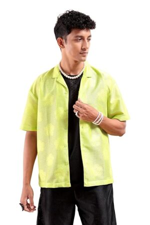 The Indian Garage Co Men Relaxed Fit Solid Half Sleeves Cuban Collar Resort Wear Shirt