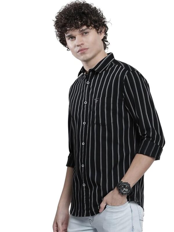 The Indian Garage Co Men's Cotton Regular Fit Striped Full Sleeves Cutaway Collar Casual Shirt
