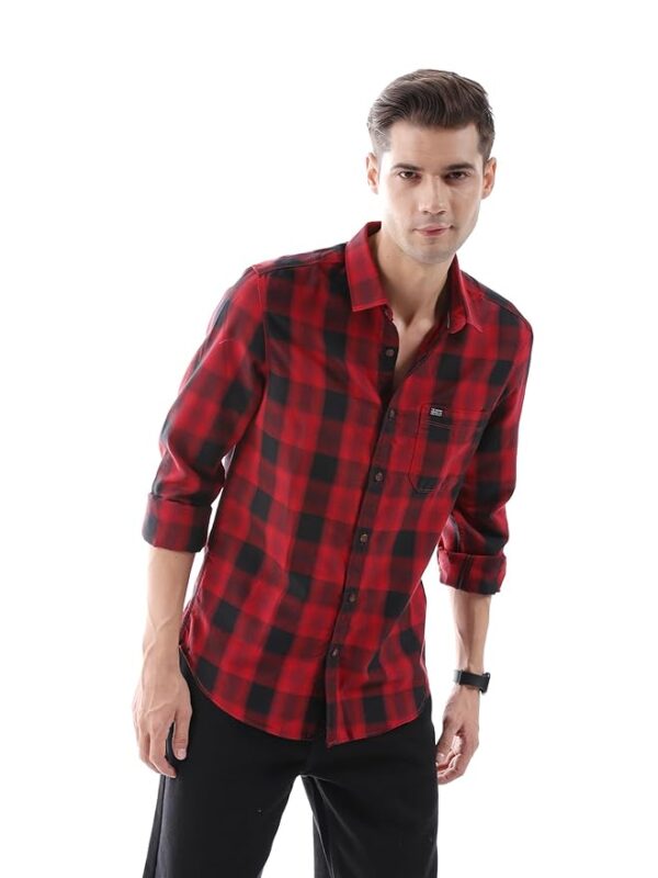 The Indian Garage Co Men's Cotton Regular Fit Checkered Full Sleeves Spread Collar Casual Shirt