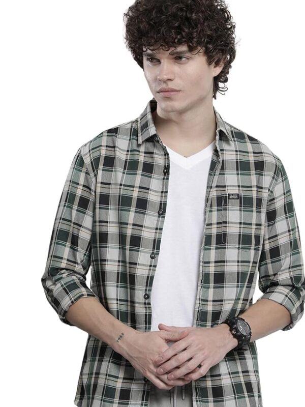 The Indian Garage Co Men's Cotton Regular Fit Checkered Full Sleeves Cutaway Collar Casual Shirt