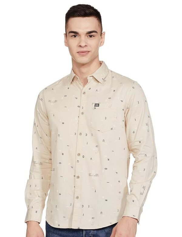 The Indian Garage Co Men Cotton Regular Fit Printed Full Sleeves Cutaway Collar Casual Shirt