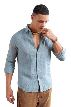 The Indian Garage Co Men Slim Fit Striped Full Sleeves Cutaway Collar Resort Wear Shirt