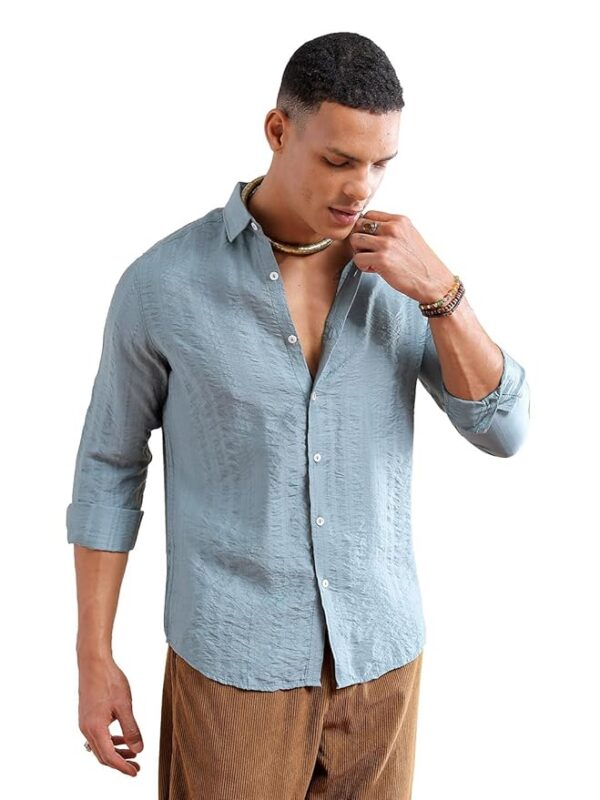 The Indian Garage Co Men Slim Fit Striped Full Sleeves Cutaway Collar Resort Wear Shirt